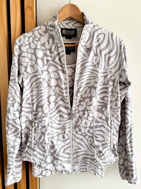 Y2K Christine Alexander 2-Piece Active Set Zebra Print Jacket + Tank (S)
